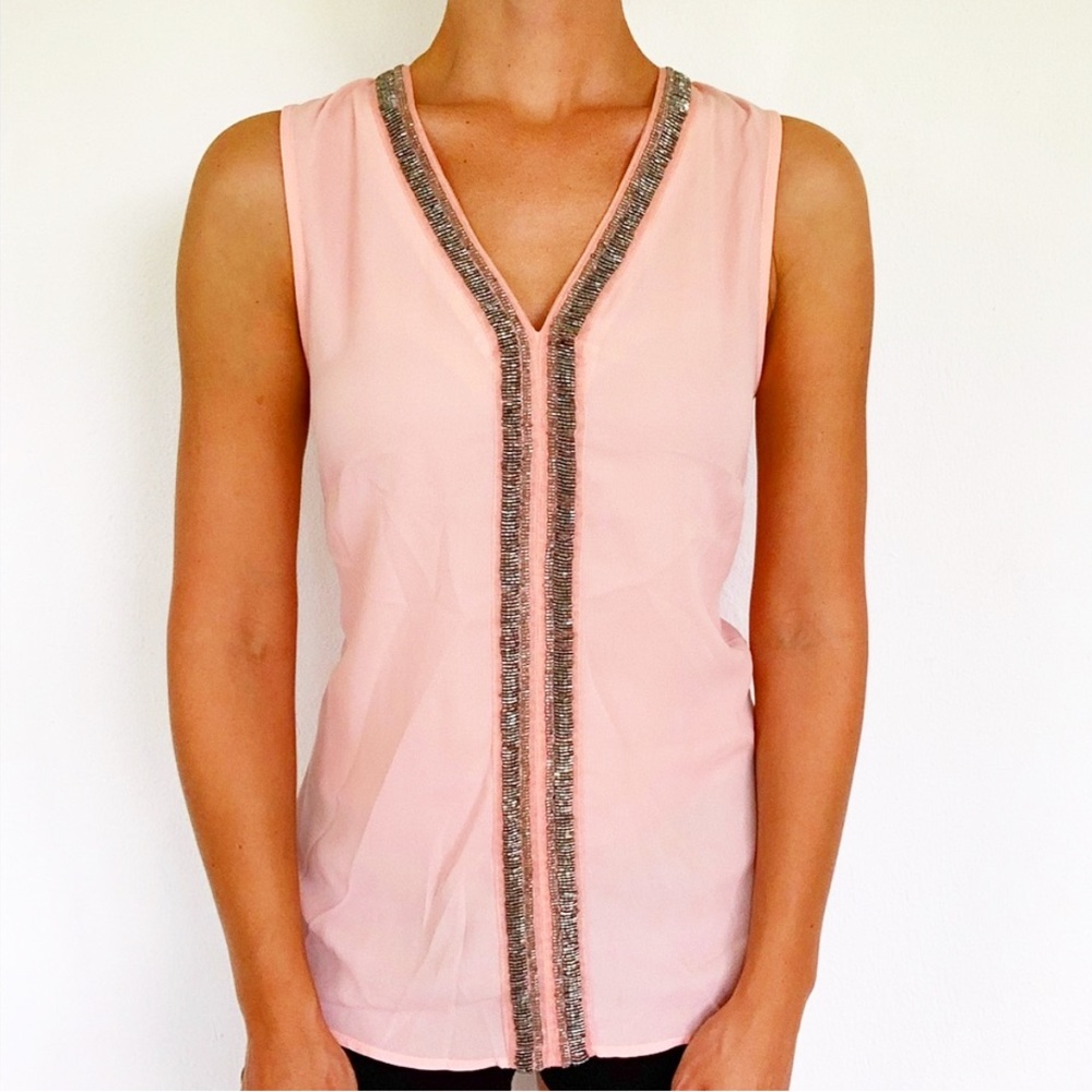 Metaphor blush pink beaded v-neck open back tank size medium